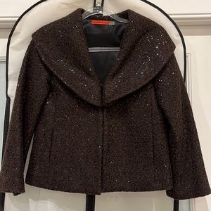 Alice + Olivia chocolate brown sequin coat, size xs. Sold with garment bag.
